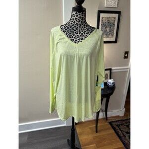 Tek Gear T-Shirt Long Sleeve Lime Green Crew Neck Polyester Women's  2X  New